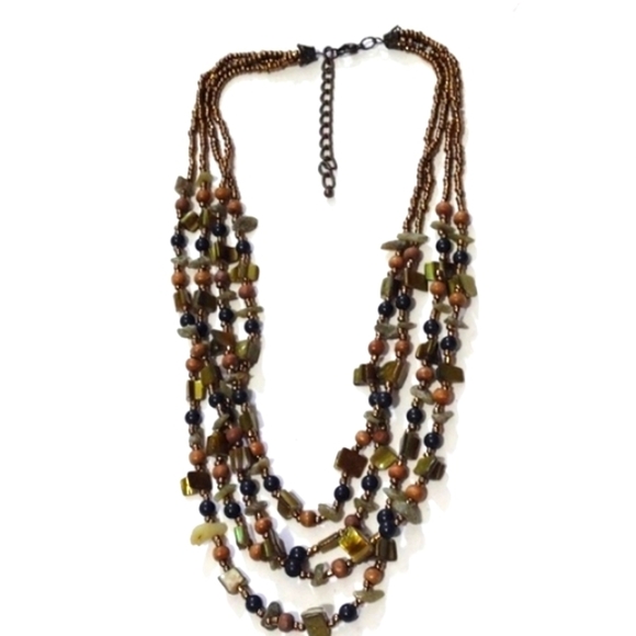 VINTAGE MULTI-COLORED MULTI-STRAND SHELL & STONE CHIPS BEADED 19-22" NECKLACE - Picture 3 of 9